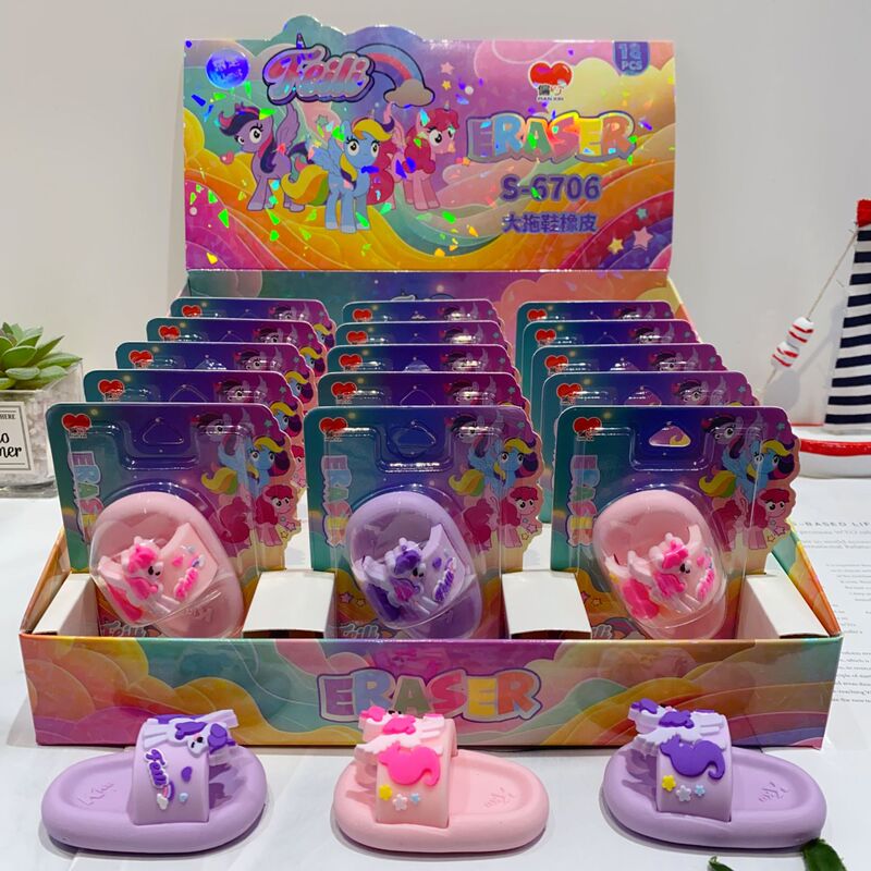 New Rainbow Pony Slippers Creative Eraser Cute Cartoon Sandals Shape Student Eraser Clean