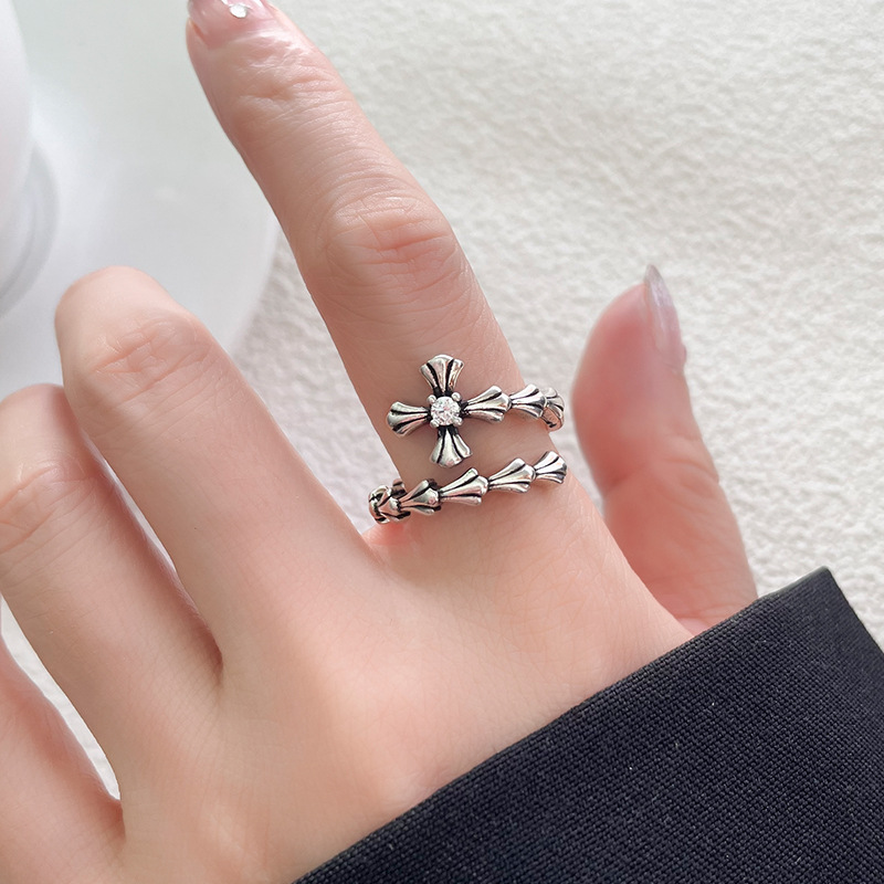 Lan zhi 925 silver ring cross jewelry tide personality hip hop sterling silver ring men do not fade niche wholesale