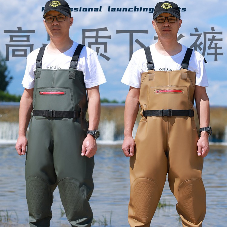 Thickened Wading Pants, Wear-Resistant Half-Body Wading Rain Pants, Waterproof Fishing Full-Body Fishing Rain Boots, One-Piece Clothes, Water Shoes