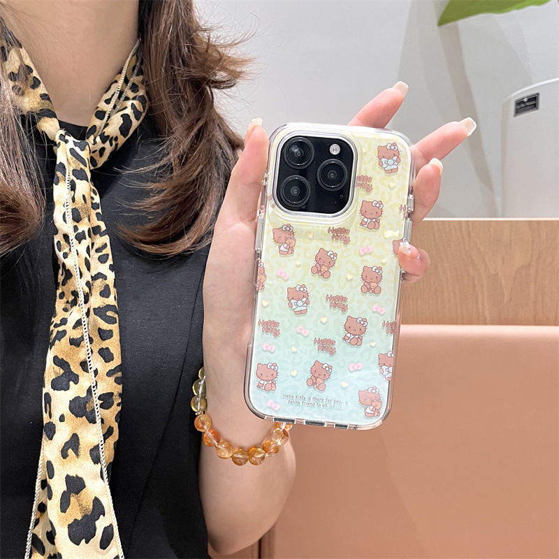 拼色豹纹爱心黑皮Kitty适用iPhone16苹果15ProMax/14手机壳13新款|undefined