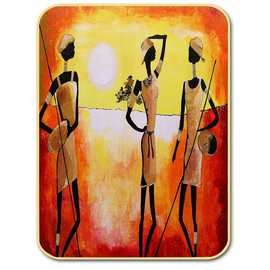 古老非洲圆角包边版画传统民族风图案壁画跨境家居挂画一件代发