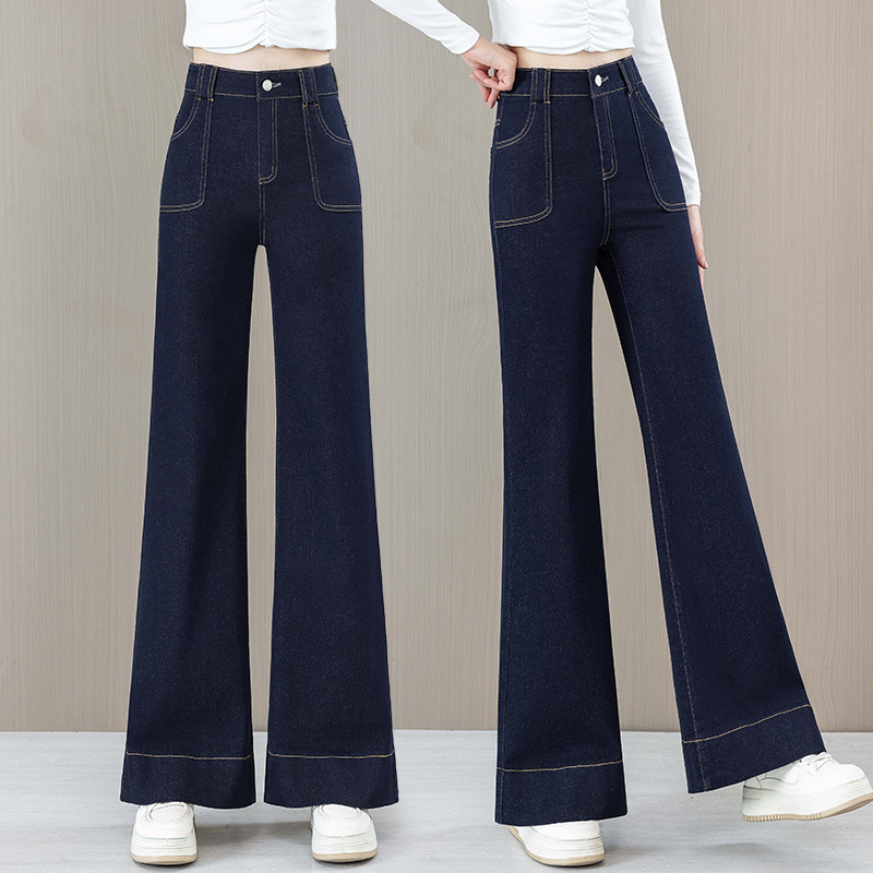 デニムのワイドパンツ春秋ジーンズの新型のハイウエストはやせています。|undefined
