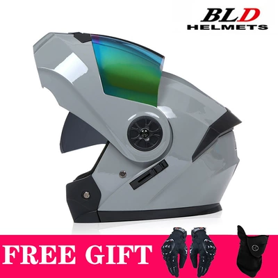 Flip-Up Helmets, Riding Half Helmets, Motosiklet kaskı (dəbilqə) - cement-gray-color-lenses-comes-with-mask-gloves-s55-56