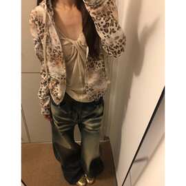 微胖mm高级感显瘦微喇牛仔裤女夏季新款美式竹节纹宽松垂感阔腿裤