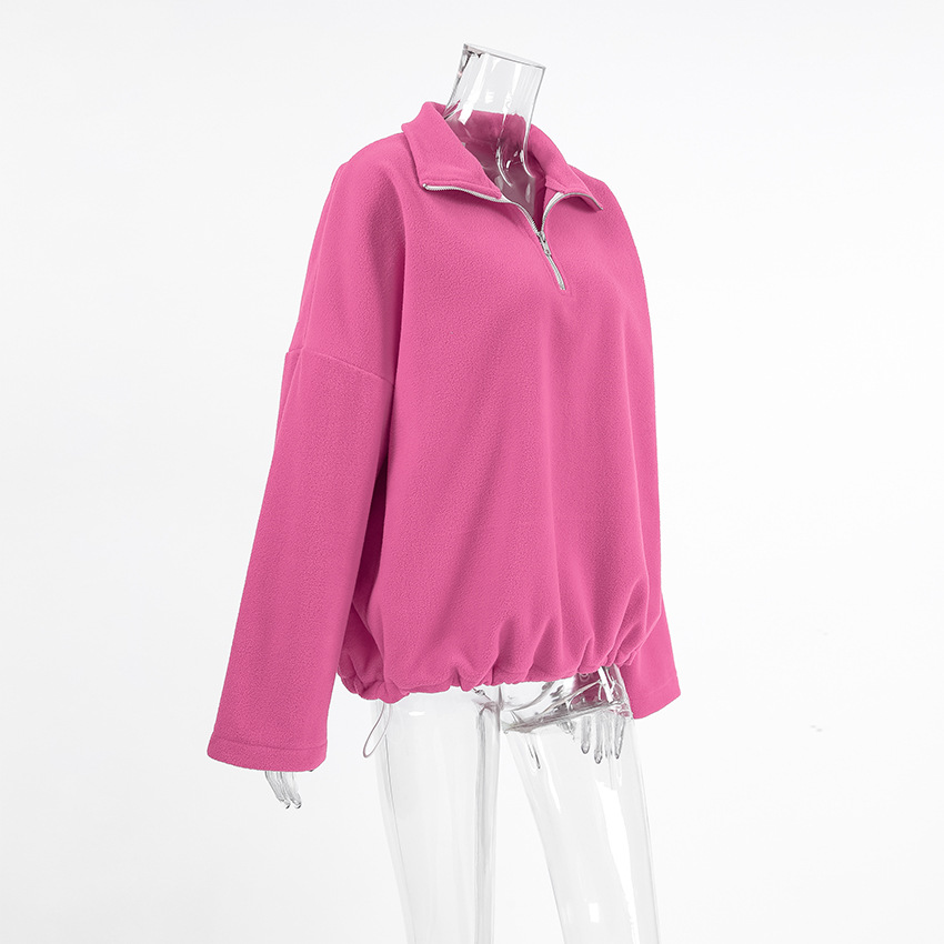Autumn Winter Pink Collared Fleece Sweatshirt Women Lamb Wool Tops