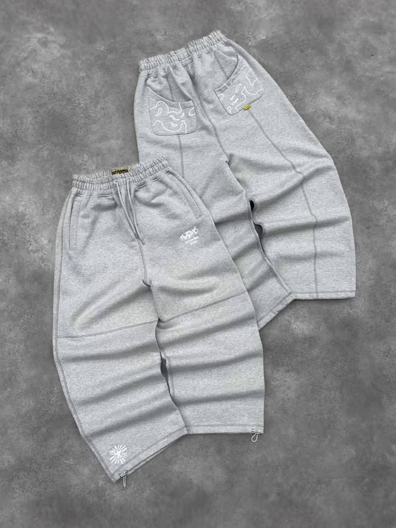 Pantalones deportivos grises holgados con bordado, estilo retro americano, informal y urbano, de la marca de moda transfronteriza de Amazon para hombre.