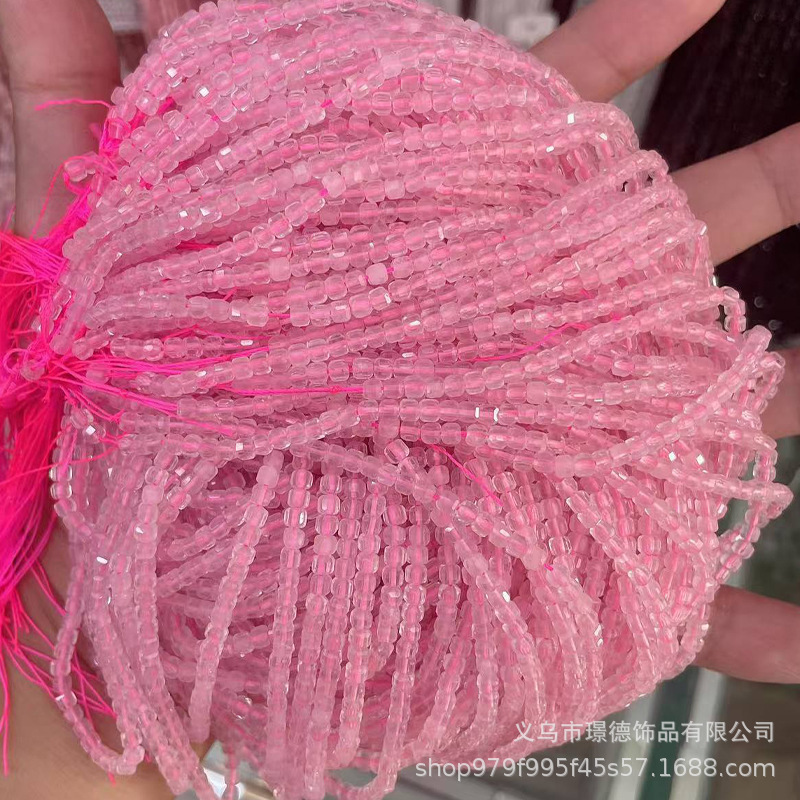 璟德珠宝 2mm粉水晶切面散珠圆珠diy饰品天然石串珠方糖珠算盘珠|undefined