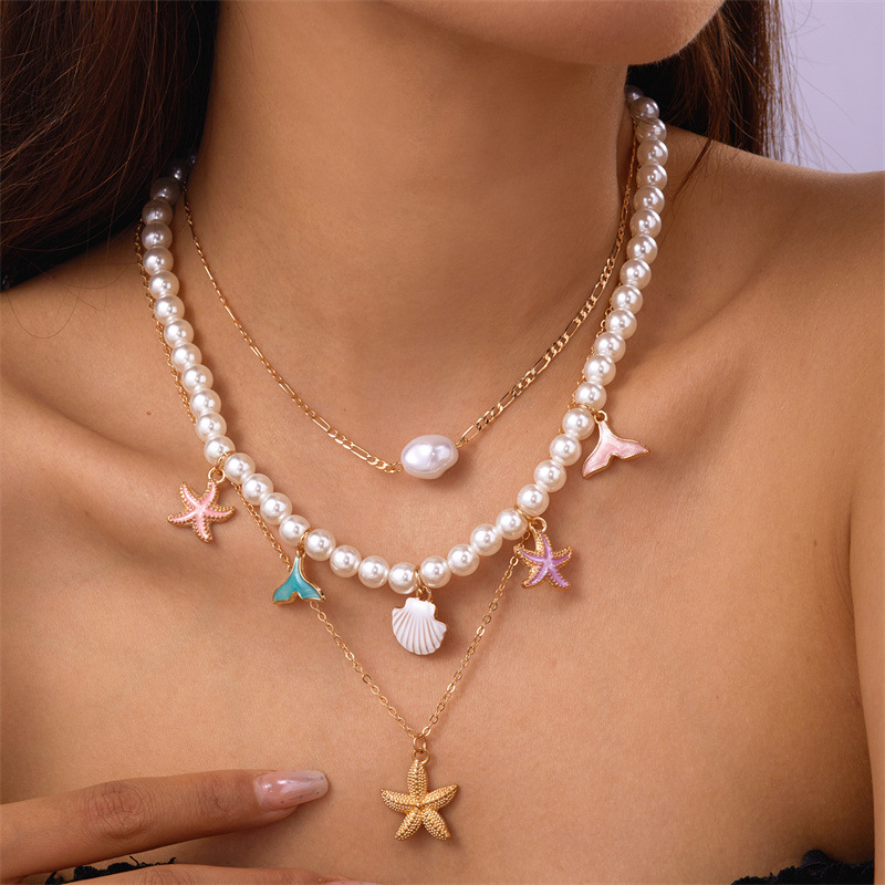 Bijoux transfrontaliers européens et américains, style océan, coquillage, conque, pompon, étoile de mer en argile souple multicouche_voghion.com