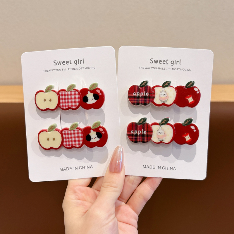 Hermosos clipes de cabello de manzana de dibujos animados Otoño Invierno Corazón de la niña clip de boca de pato clip de cabello frangeo clip de borde lateral clip de cabello adornamiento