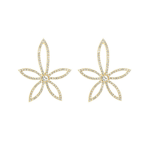 American metal style fishbone earrings, silver needles, stars, flowers, colorful diamonds, sparkling earrings, personalized exaggerated jewelry wholesale