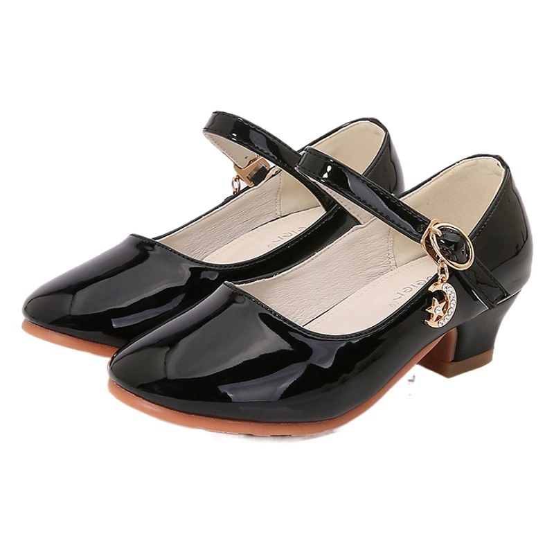 Детские каблуки принцессы кожаные туфли для студентов черные туфли для девочек серебряные туфли для девочек