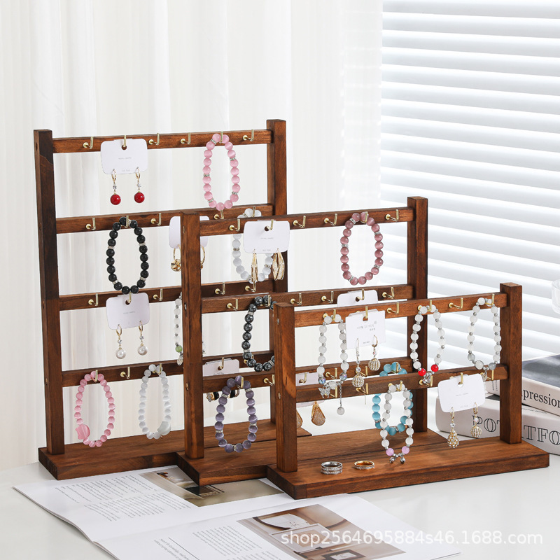 Jewelry Keychain Earrings Pendant Display Stand Walnut Jewelry Hanger Hook Stall Store Counter Display Board