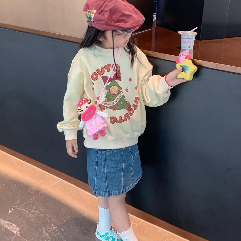 Pequeño, lindo, extraño, boca de salchicha, muñeca de cabello rizado, bolso de cambio, caricatura encantadora, bolso de gancho, nuevo bolso de lana para niños