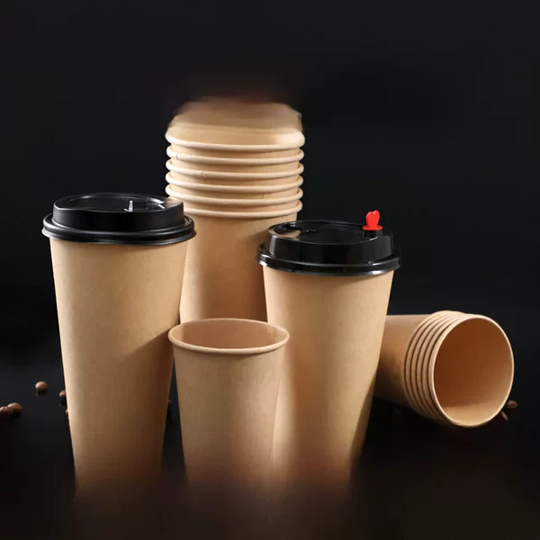 Coffee Cup Disposable Wholesale Kraft Paper Cup Takeaway Hot Drink Milk Tea Cup Thickened Commercial Coke Soybean Milk Paper Cup