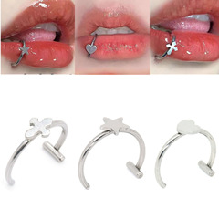 European and American style stainless steel crossbar love cross lip ring no perforation no hole trend lip nail hot girl niche lip decoration