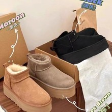 皮毛一体雪地靴女加绒加厚短靴周冬雨mini同款厚底靴子女防滑