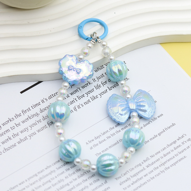 Nuevo colgante de cadena de teléfonos móviles de dibujos animados palomitas de maíz colgante de llavero creativo colgante de bolsas de perlas pintadas a mano