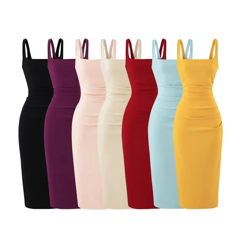 French-Style Kendall Jenner Square-Neck Ruched Waist-Cinching Spaghetti Strap Dress for Women, Summer High-End Slim-Fit Elegant Bodycon Dress French-Style Kendall Jenner Square-Neck Ruched Waist-Cinching Spaghetti Strap Dress for Women, Summer High-End Slim-Fit Elegant Bodycon Dress