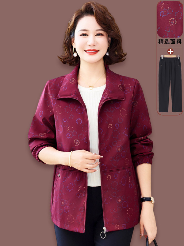 Mom's New Spring Clothing, Long-Sleeved Shirt, Thin Jacket, Middle-Aged and Elderly Women's Casual Lapel Spring and Autumn Jacket Tops
