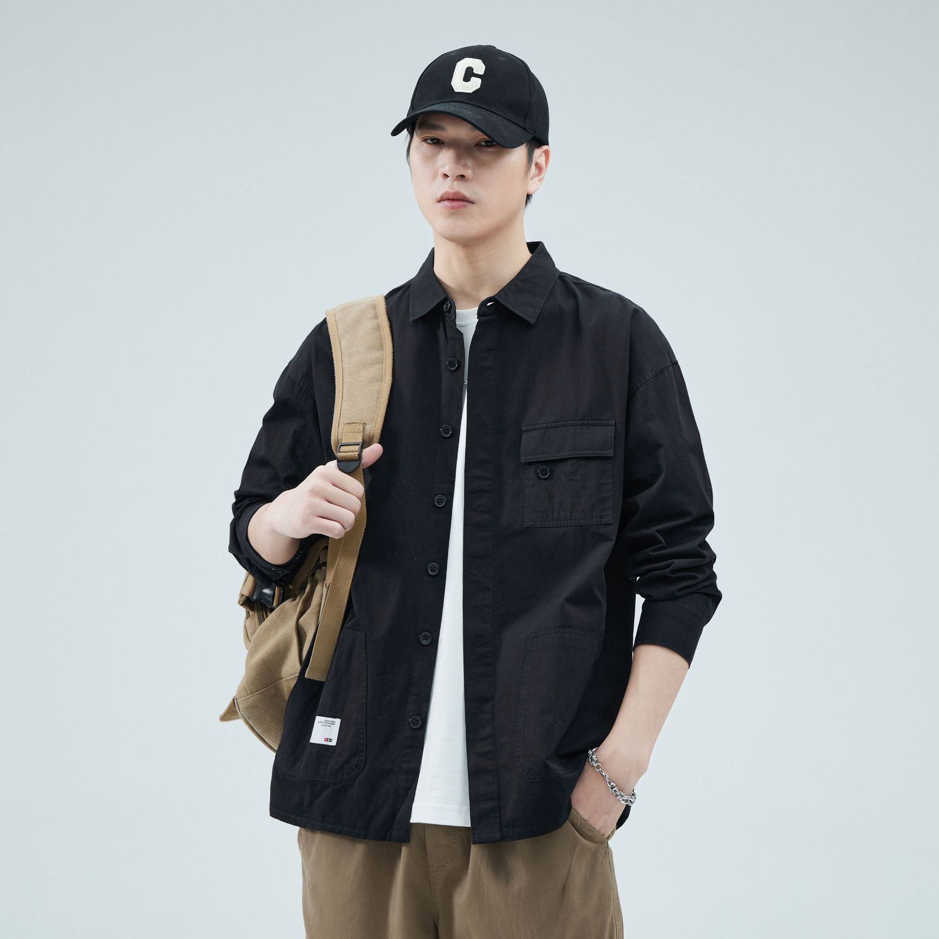 Camisas personalizadas de primavera y verano masculinas, ropa suelta, algodón coreano casual simple, bolsillo único, fresco, japonés