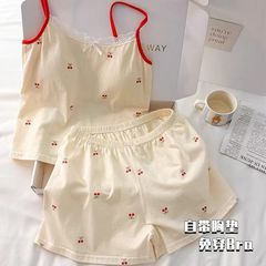 純粋な欲望スタイルサスペンダーパジャマ女性の夏 2025 新しいかわいい甘いチェリープリントショーツホーム服夏