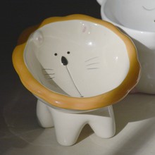 猫碗陶瓷猫咪饭碗水碗大口径高脚碗斜口碗狗碗可爱狮子护颈宠婷豫