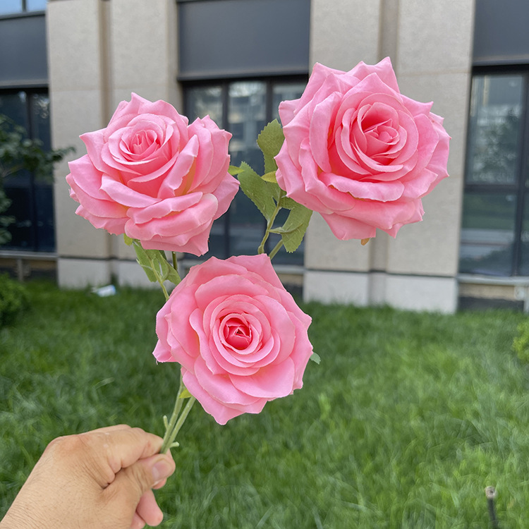 3-cabeza belleza Rosa artificial flor modelo habitación decoración suave boda decoración del hogar flor falso piso