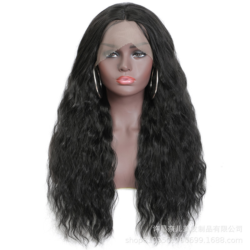 Cross-Border European and American t Lace/13*2.5 Lace Wig for Women, Black Lace Long Curly Hair Full Head Wig, Synthetic Fiber Hair Cross-Border European and American t Lace/13*2.5 Lace Wig for Women, Black Lace Long Curly Hair Full Head Wig, Synthetic Fiber Hair