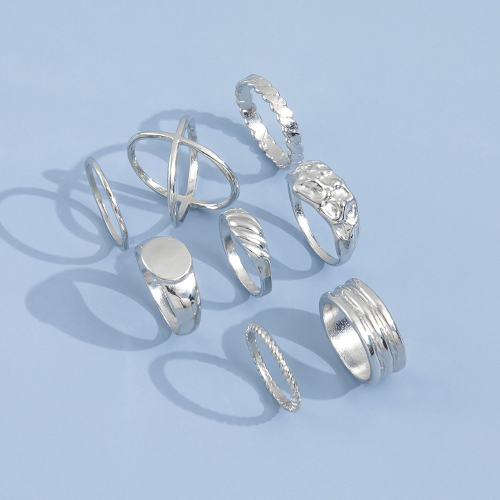 Personality Simple Fashion Irregular Ring Metal Joint Ring Eight Sets display picture 3