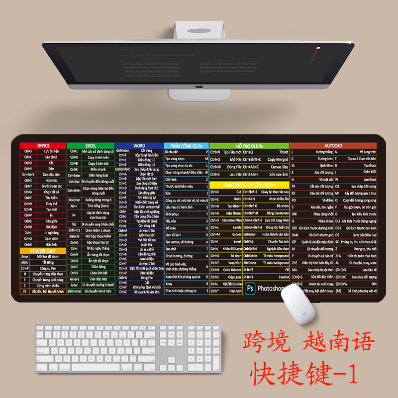 Alfombrilla de ratón para teclas de acceso directo en inglés transfronterizo ip Alfombrilla de escritorio antideslizante de oficina súper gruesa para transferencia de calor multilingüe
