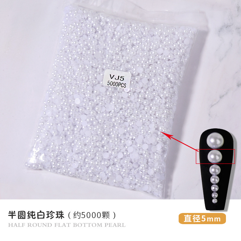 Manicura plana perla joyería cremosa-blanco semicírculo tridimensional perla uñas decoración paquete entero DIY hecho a mano al por mayor