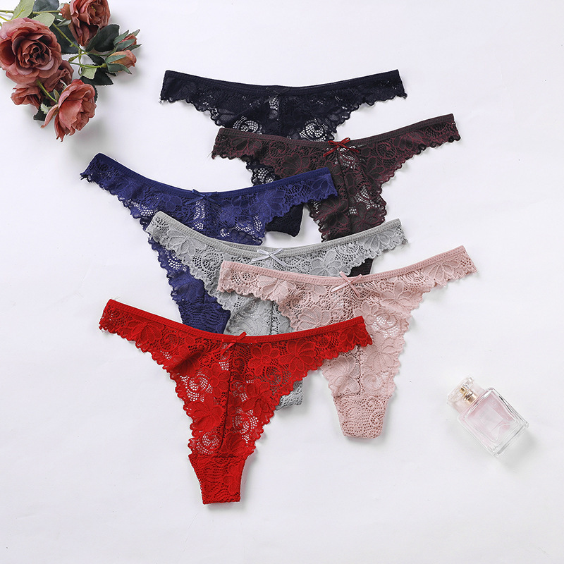 Thong Women's European and American Export Sexy Lace Sexy Women's Underwear Low-Waist Seamless Transparent Cut Out T-Pants