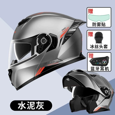 with Bluetooth Headset, Flip-Up Helmet – Motosiklet dəbilqələri - l-size-class-a-helmet-cement-gray-bluetooth-headset-headgear-anti-fog-sticker