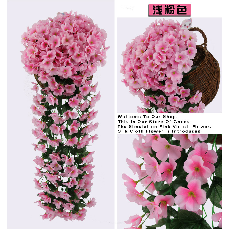 Simulación violeta boda enredadera araña colgante de pared flor de seda ventana decoración de balcón 18 hortensias flores falsas ratán