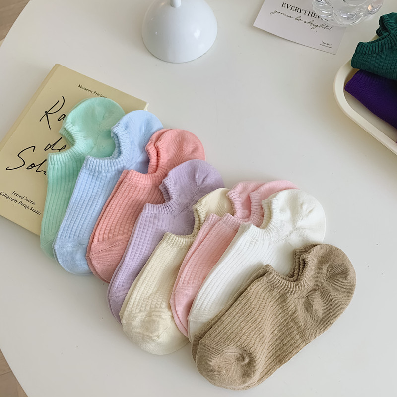 Spring and Summer New Combed Cotton Socks, Japanese-Style Solid Color Women's No-Show Socks, Korean Candy-Colored Ins-Style Invisible Socks for Summer
