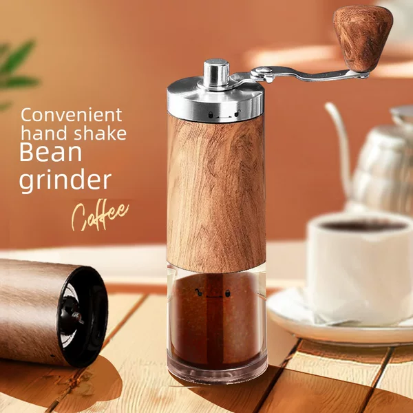 Hand-Cranked Portable Coffee Grinder Stainless Steel Manual Grinder Small Household Adjustable Wood Grain
