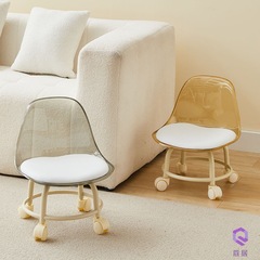 Acrylic universal wheel low stool mute transparent backrest small chair with baby pulley low stool internet celebrity shoe changing floor stool
