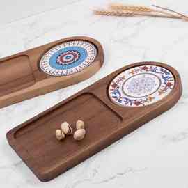 木质早餐点心托盘水杯隔热置物垫凹槽托盘餐厅面包咖啡拍照摆盘