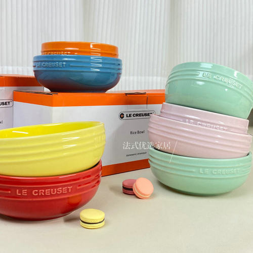 Set of Cool Neon Color Series Rice Bowl and Plate, 12cm Ceramic Bowl, 6-Color Rainbow Bowl, 20cm Deep Soup Plate