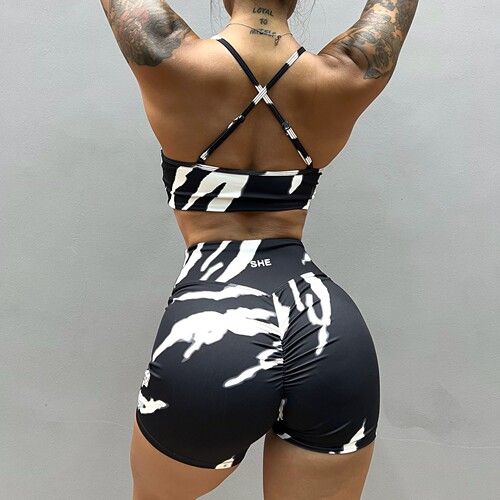 Suit European and American cross-border DARCSPORT wolf head zebra print fitness sports bra shorts women's high waist nylon