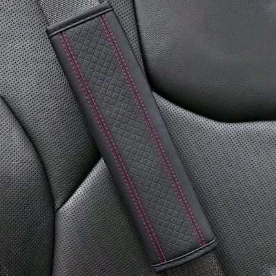 Car Seat Belt Shoulder Protector Artificial Leather Seat Belt Sheath Summer High-End Shoulder Cover Seat Belt Protective Cover (Seat belt shoulder pad) - red