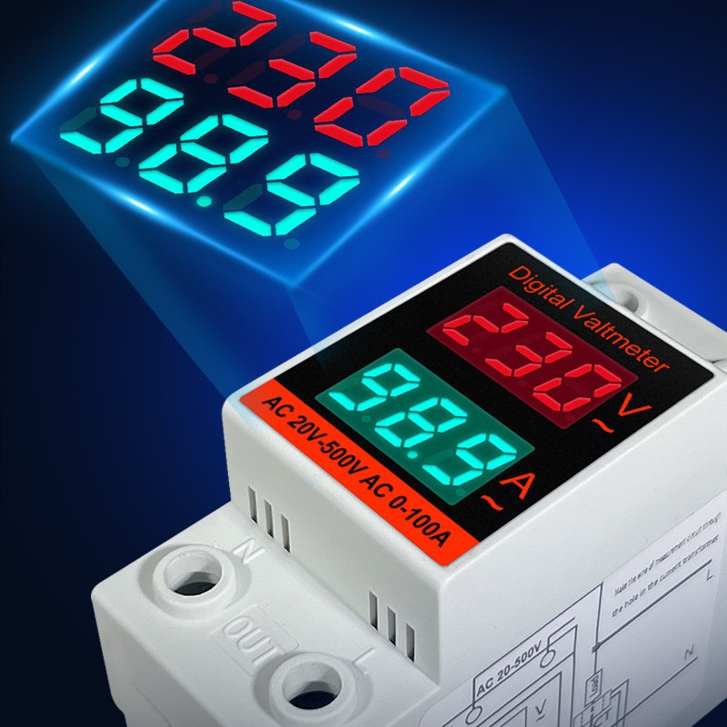 数显电压电流表220V高精度三相380V交流双显100A导轨式电子式单相