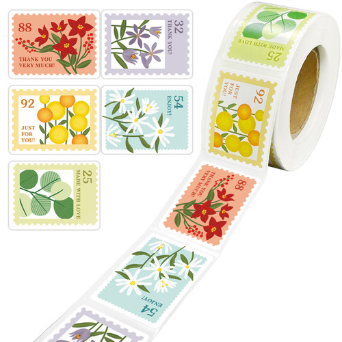 500 sheets/roll small fresh stamp stickers self-adhesive envelope greeting cards hand account floral decoration seal packaging label stickers