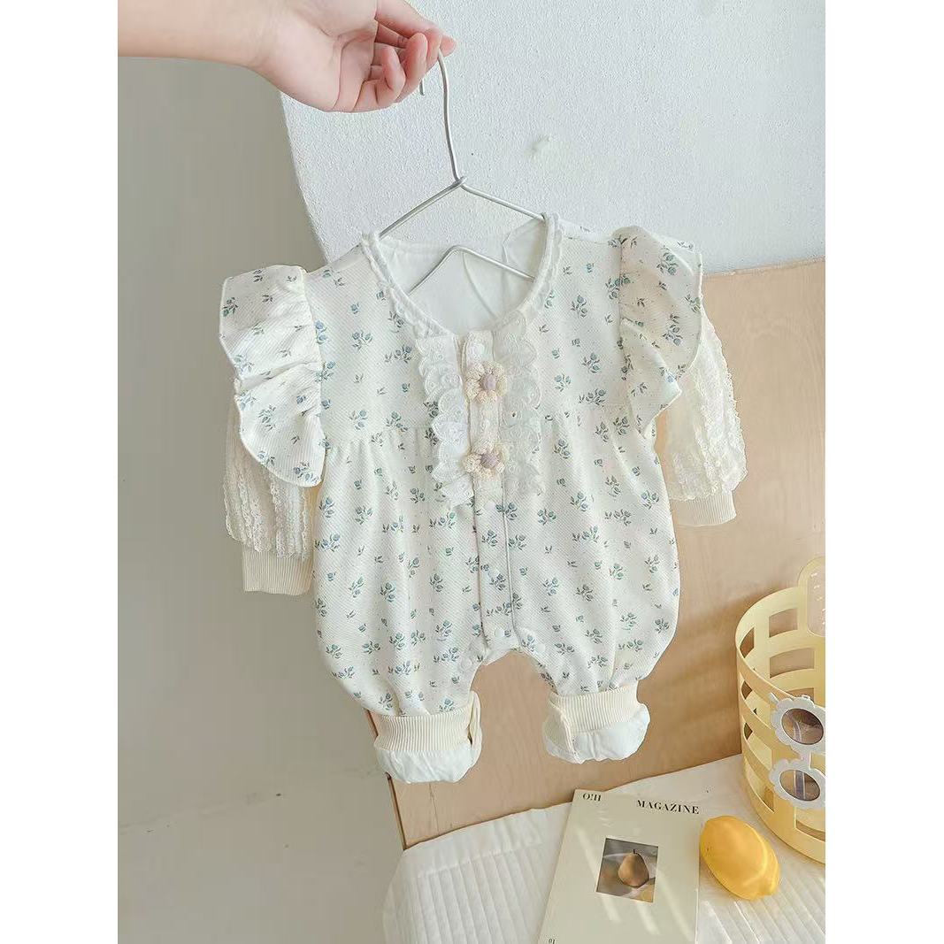 Bebé femenino 0-1 año princesa floral mono bebé primavera y otoño mameluco de doble capa moda versión coreana