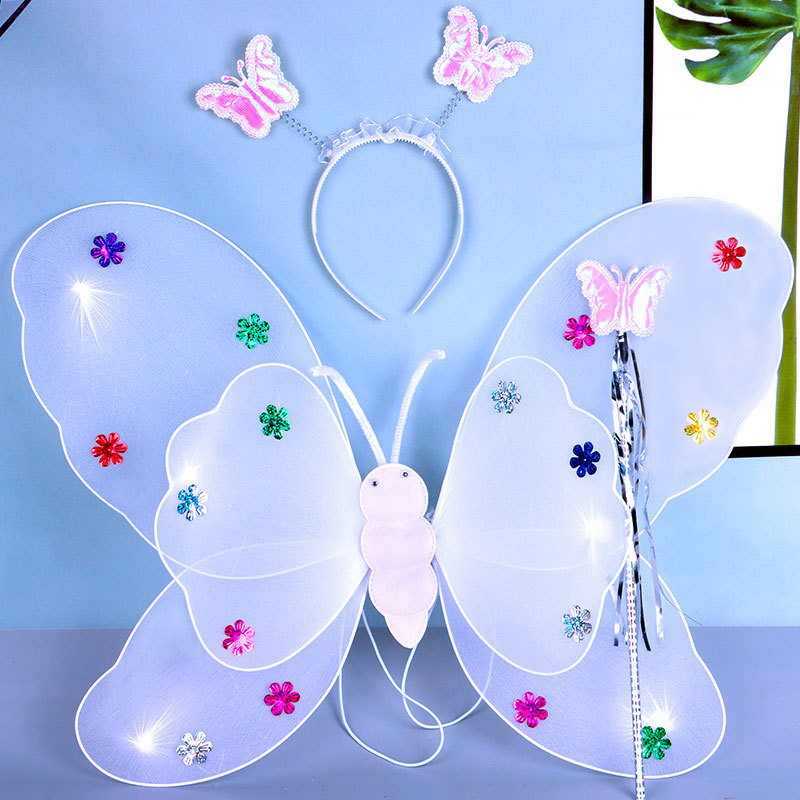 Set de Alas de Mariposa Luminosas Set de 3 Piezas de Poliéster, Luminoso para Día del Niño y Cosplay