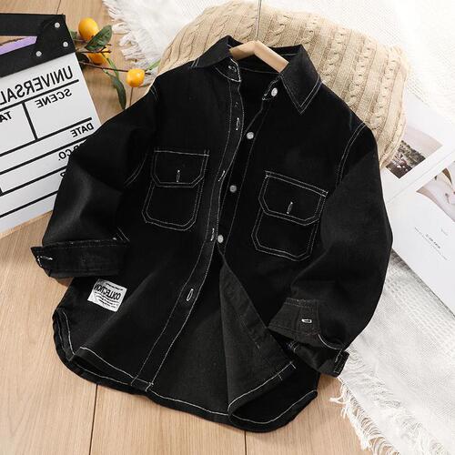 Boys' denim shirt stylish children's long-sleeved shirt Korean version middle and large children spring boys' Hui Ba Ji season top