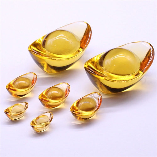 Glass Yuanbao Gold Yuanbao Yellow Artificial Glaze Crystal Decoration Living Room Desktop Ornaments Rice Vat Cornucopia Decoration