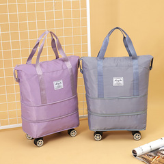 Short-distance travel luggage bag with pulleys, expandable travel bag, fashionable dry and wet separation, large-capacity portable fitness bag