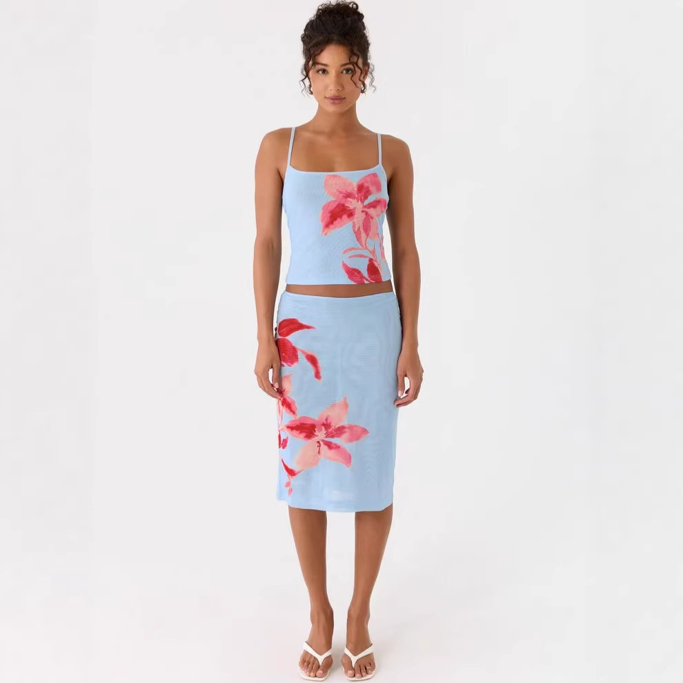 Floral Print Slim Fit Suit Dress For Women Sexy Suspender American Style Summer Clothing_ecoleips.com