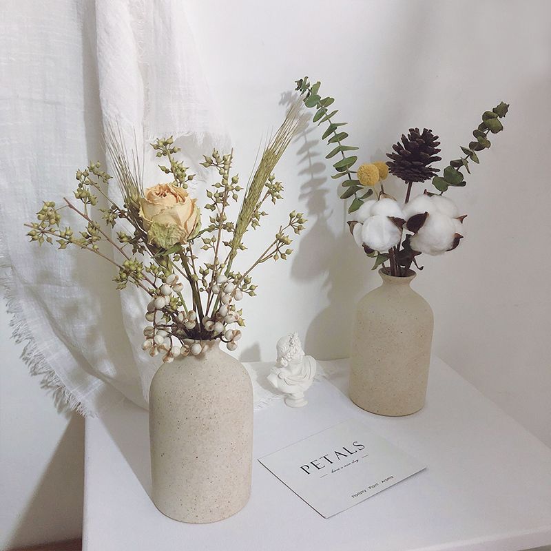 インシンプルな粗いセラミックドライフラワー花瓶装飾品忘れな草ユーカリの葉ローズフラワーアレンジメント北欧家の装飾|undefined